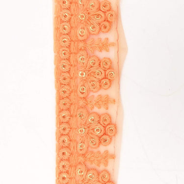 Orange Net Lace Trim With Floral Embroidery And Gold Sequins, Sequinned Trim, Wedding Trim Bridal Trim